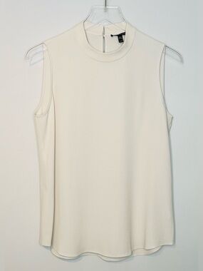 Eileen Fisher Bone Beige Cream Silk Chiffon High Neck Sleeveless Tank Top Blouse